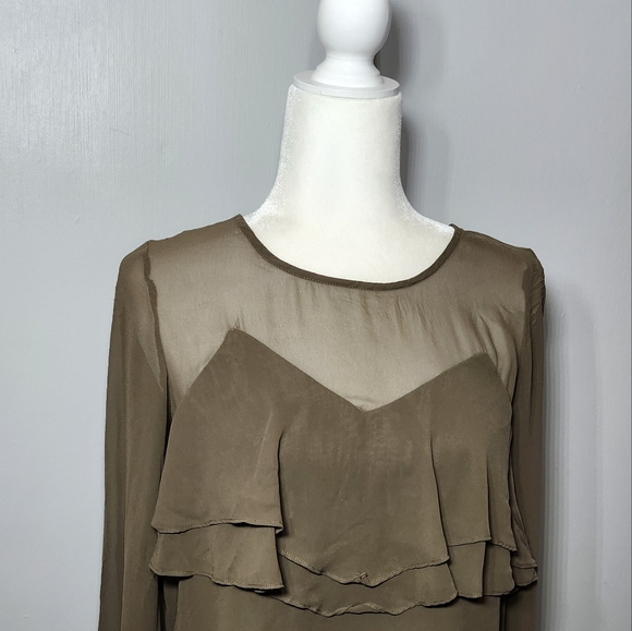 Express | Chiffon Sheer Shoulder Flare Sleeves with Flowy Loose Fit Dressy Top - Picture 3 of 5